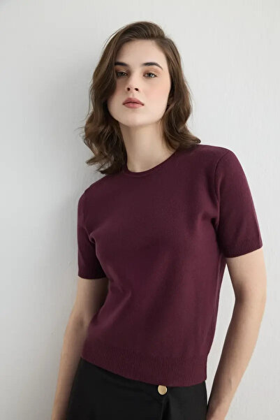 Gusto Short Sleeve Knit Blouse - Plum