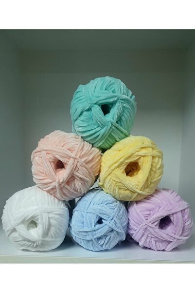 destini 6 Adet İnce Kadife İp 100 gr 200 Metre Amigurumi El Örgü İpi Ceket Yelek Battaniye