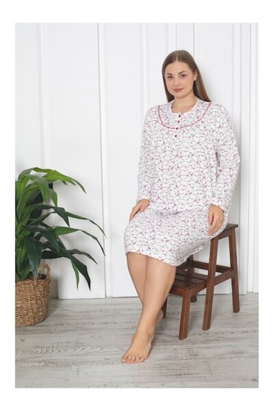 berfin - Quilted Nightgown, Floral Print, Red, XL