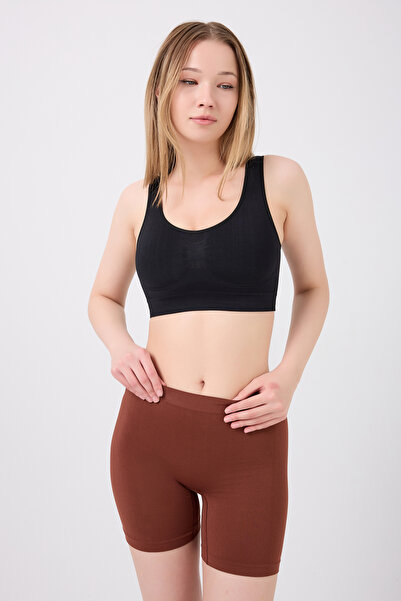 MİSTİRİK Pereto Model Soft Fabric Non-Marking Body-Hugging Sports Shorts Coffee Color