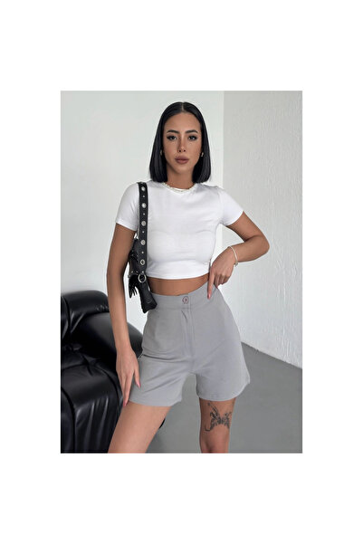 byhodi High Waist Stretchy Lycra Crepe Shorts Offering Style and Comfort Together Gray