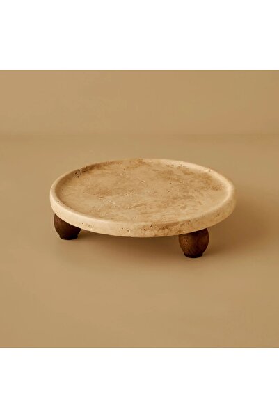 Bella Maison Ephesus Traverten Yuvarlak Dekoratif Sunum Standı Konsol önü Naturel