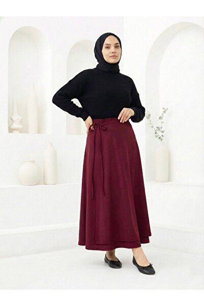 Lunsera Store تفاصيل الغطاء الأمامي تنورة سكوبا-بورجوندي