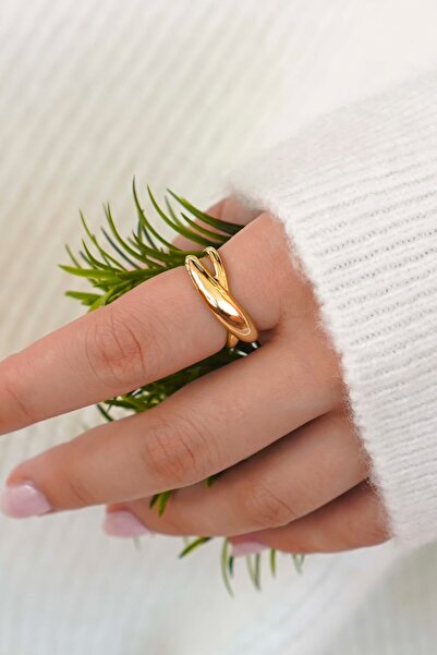 TREND COLLECTİON Zarif Kıvrımlı Gold Açık Kadın Model Modern Tasarım Yüzük