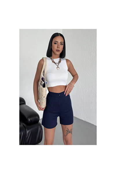 byhodi High Waist Flexible Lycra Crepe Shorts Offering Style and Comfort Together Navy Blue