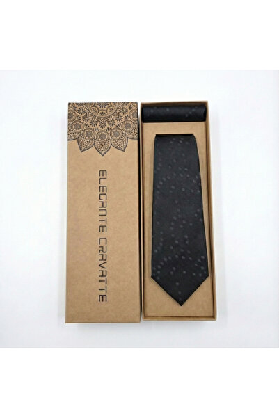 Elegante Cravatte Black Anthracite Polka Dot Patterned Tie and Pocket Square - Special Boxed