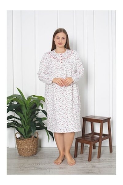 berfin - Quilted Nightgown, Floral Print, Red, XL