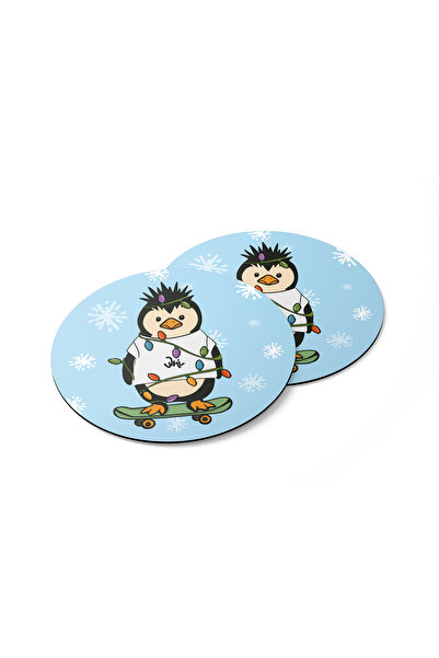 Why Not Ink Set of 4 Coasters - Penguin Skater – Christmas Coasters