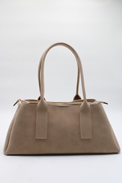 LASSO Women's Suede Nubuck 3-Compartment Hand, Arm and Shoulder Bag with Zipper and Magnet Closure