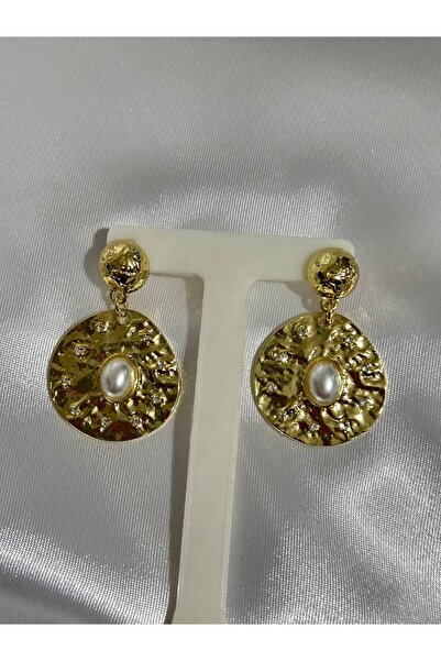 lysiaaccessory Vintage Pearl and Zircon Stone Detailed Brand Model Earrings