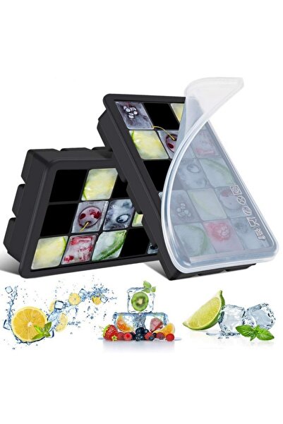 Generic 2pcs Silicone Ice Cube Trays with No Leaking Lid, Flexible 15 Cavities Square Ice Cube Mold No Odors