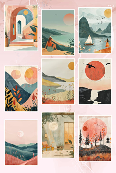 qoeuyl boutique Set de 9 cărți poștale tematice cu desen boem nr. 2