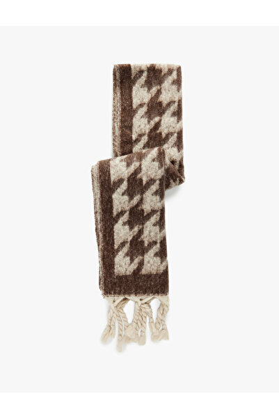 Koton Houndstooth Patterned Tasseled Long Scarf
