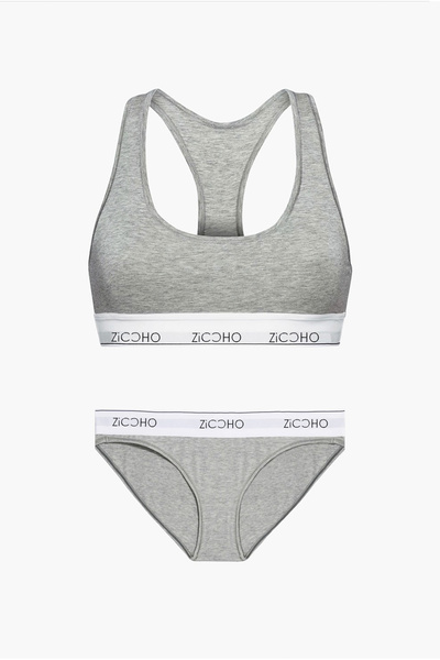 ZICCHO Women's Sports Bustier and Panties Gray Melange Underwear Set