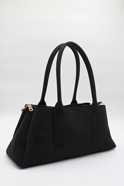 LASSO Жіноча чорна замшева сумка з 3 кишенями на блискавці та магнітній засті...