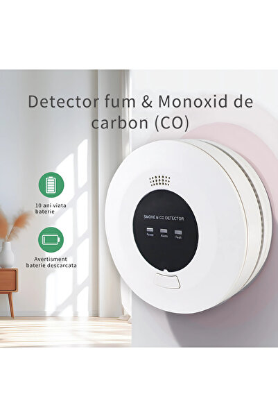 RONIC X 2 in 1 Smoke and Carbon Monoxide Detector, electrochemical + photoelectric, installation kit included, White