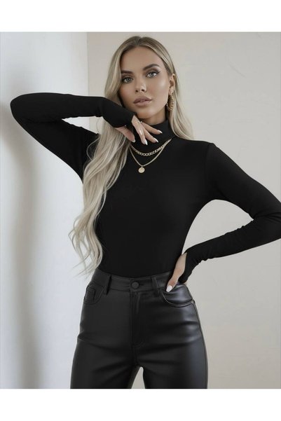 hashtag Body de damă cu detalii la degete - Mânecă lungă, țesătură elastică și moale, casual, stilat și elegant