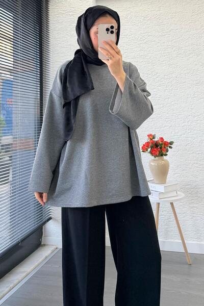 MELEK ARAZ Volan Kol Basic Oversized Tunic – Gray