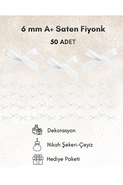 Ak Tuhafiye 50 bucăți panglică albă din satin – 6 mm pentru bomboane de nuntă...