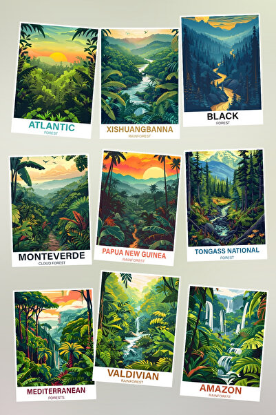 qoeuyl boutique Set de 9 cărți poștale tematice cu pădure