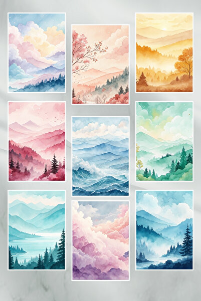 qoeuyl boutique Καρτ ποστάλ 9 τεμαχίων με θέμα τα πολύχρωμα τοπία