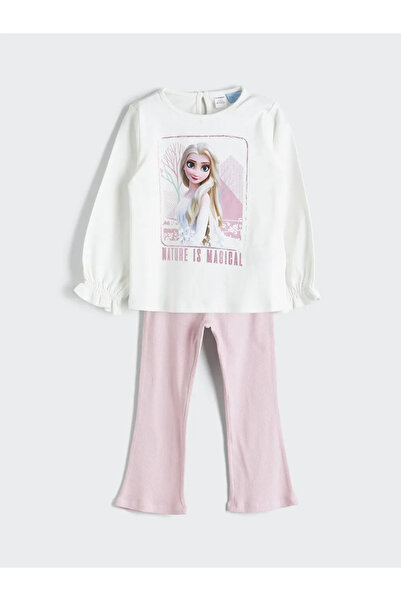 LC Waikiki Lcw Kids Ecru Elsa Printed Girls' T-Shirt and Leggings 2-Pack