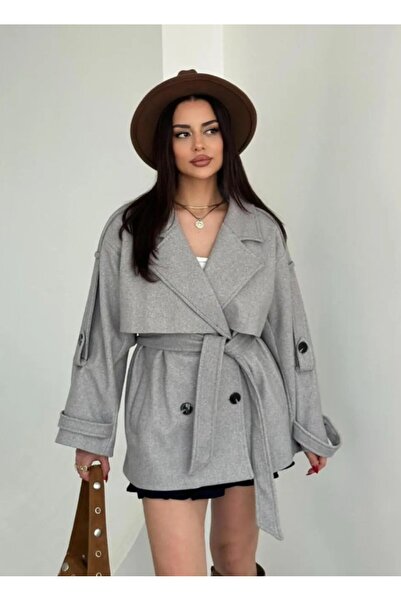 moda paketi Women's Wide Collar Belted Short Cashmere Coat – Oversized Models – Casual Stylish Outerwear