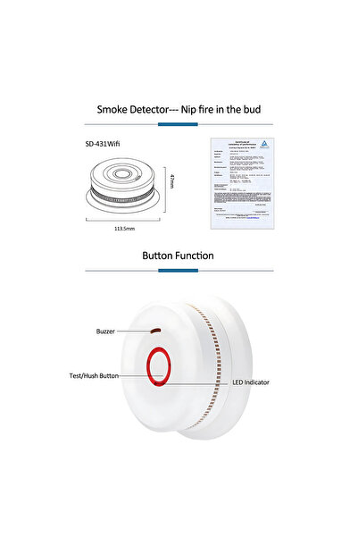 RONIC X Wireless Smoke Detector, Android/iOS Compatible, Tuya and SmartLife Applications, covers 40m2, kit included
