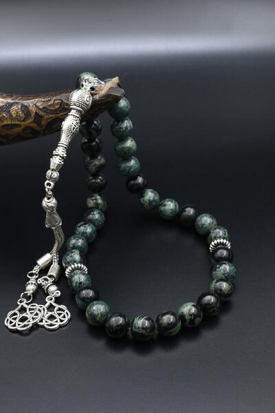 Prestige Natural Jasper Stone 33-Bead Prayer Beads with Metal Tassel 10mm Sphere Cut 902446
