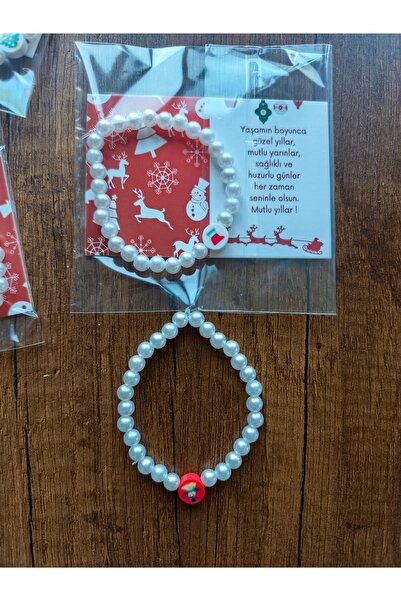 LORESİMA AKSESUAR Pearl Bracelet with New Year's Themed Greeting Card 5 Pieces