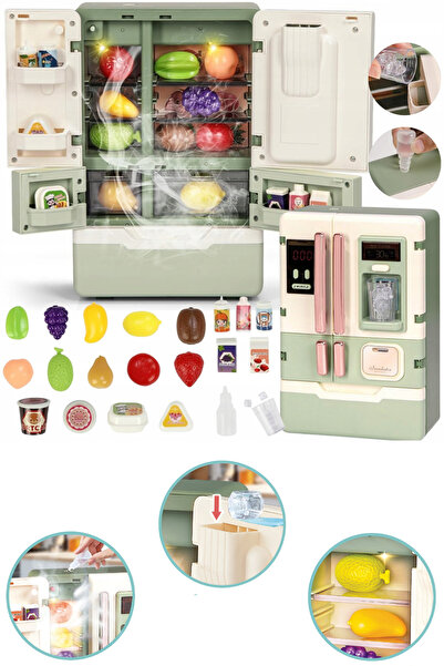 welcomein Toy Refrigerator with Light and Music, Steam Emission, 28 Pieces of Accessories, Realistic