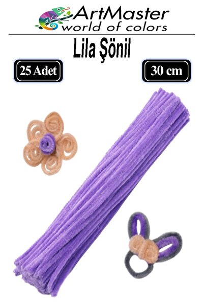 Artmaster Şönil Lila 30 cm 25 Li 1 Paket Renkli Tüylü Tel Şönil Pipo Temizley...