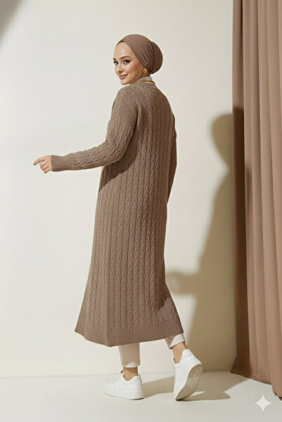 benguen 377 Buttoned Long Knit Cardigan Mink