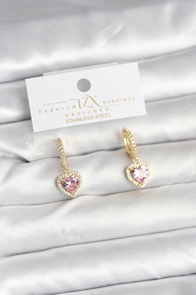 Skygo Brass Gold Pink Color Zircon Stone Heart Model Women's Earrings - Tj-Bkp11393