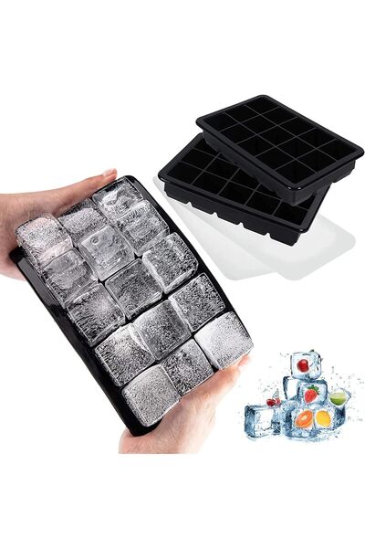 Generic 2pcs Silicone Ice Cube Trays with No Leaking Lid, Flexible 15 Cavities Square Ice Cube Mold No Odors