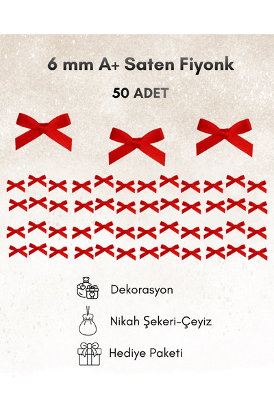 Ak Tuhafiye 50 Pieces Red Satin Ribbon Bows – 6 mm Christmas, Wedding Favors, Decoration, Dowry Ornament, Packaging