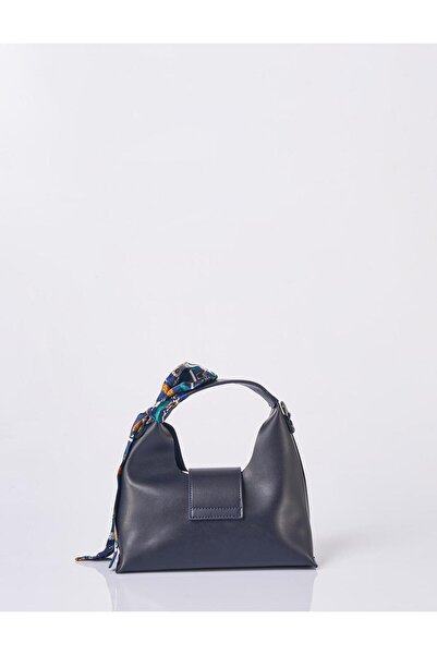 Kayra Foulard Detailed Faux Leather Bag Navy Blue