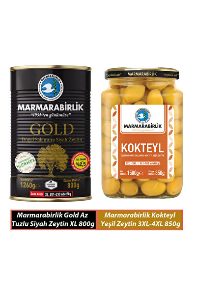 MarmaraBirlik 2’li XL Zeytin Seti – Gold Siyah 800g + Kokteyl Yeşil 850g