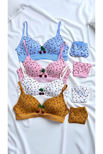 dem merys 4-Piece Cherry Netting Wireless Unpadded Bra Set