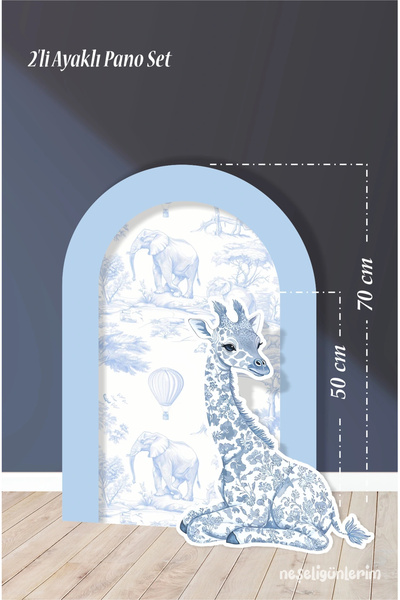 neşeli günlerim مجموعة من لوحتين بقاعدة على شكل زرافة جالسة باللون الأزرق الس...