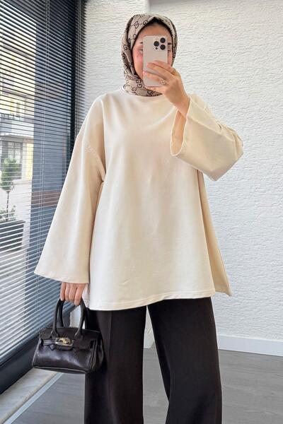 MELEK ARAZ Volan Kol Basic Oversized Tunic – Cream