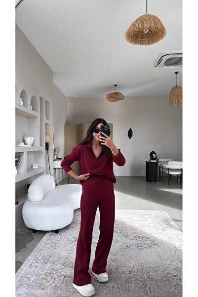 Buket Teke Claret Red Half Zipper Corded Fabric Basic Set