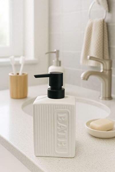 NEWNOW Linematte Striped White “Bath” Liquid Soap Dispenser – Matte Modern Pu...