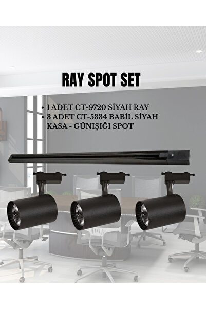 Cata Babil Ray Spot Set | 3 Adet CT-5334 Siyah Kasa Günışığı Spot + 1 adet CT...