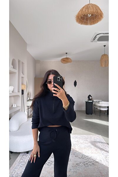 Buket Teke Dark Navy Blue Half Zipper Corded Fabric Basic Set