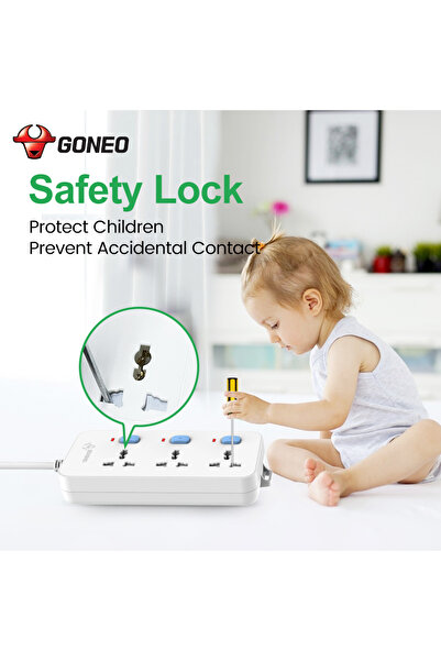 GONGNIU شريط طاقة متعدد المنافذ مع سلك تمديد عالمي ومفاتيح فردية.