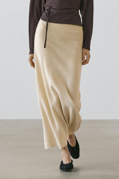 Massimo Dutti Alpaka yün midi örgü etek