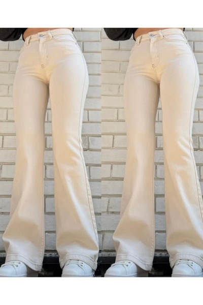 OEM Kadın Bej Yüksek Bel Wide Leg Jean – Geniş Paça Denim