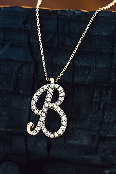 OSMANLI GÜMÜŞ Kadın Gümüş Kolye - 925 Ayar Gümüş Zirkon Taşlı B Harfi Kolye