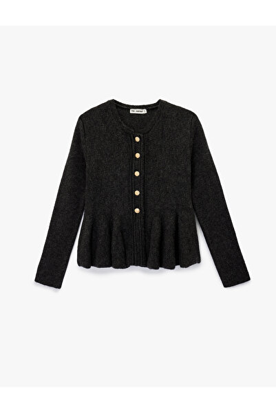 Koton Long Sleeve Crew Neck Button Detailed Knitwear Peplum Cardigan